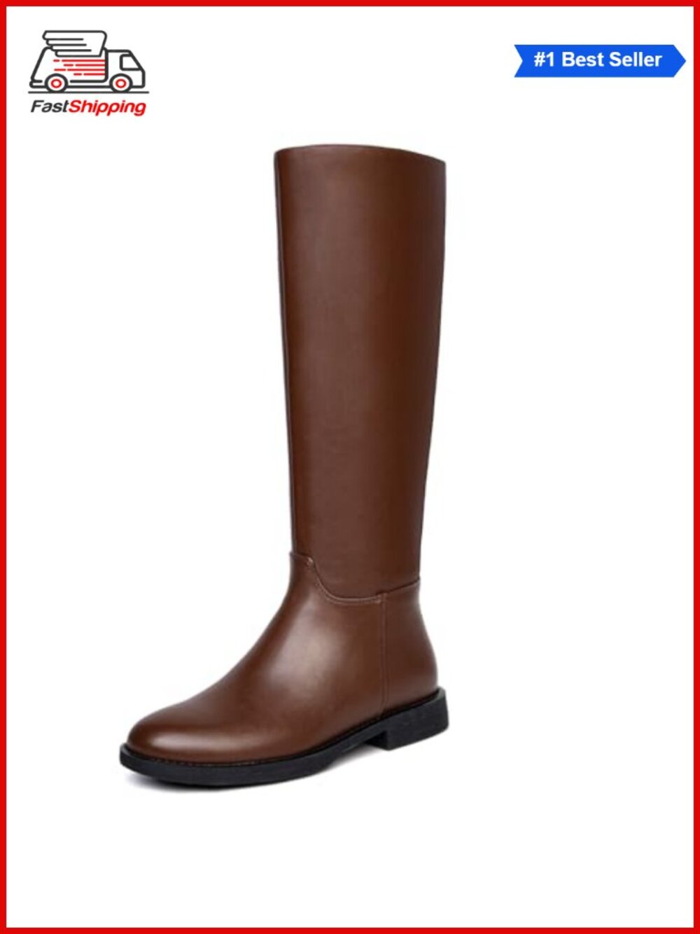 Faux Leather Knee High Boots Flat Round Toe Low Heel Tall Riding Boot